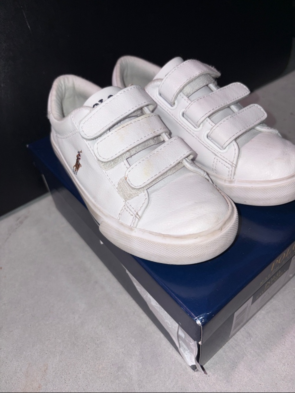 Polo by Ralph Lauren White Kids Velcro Leather Sneakers